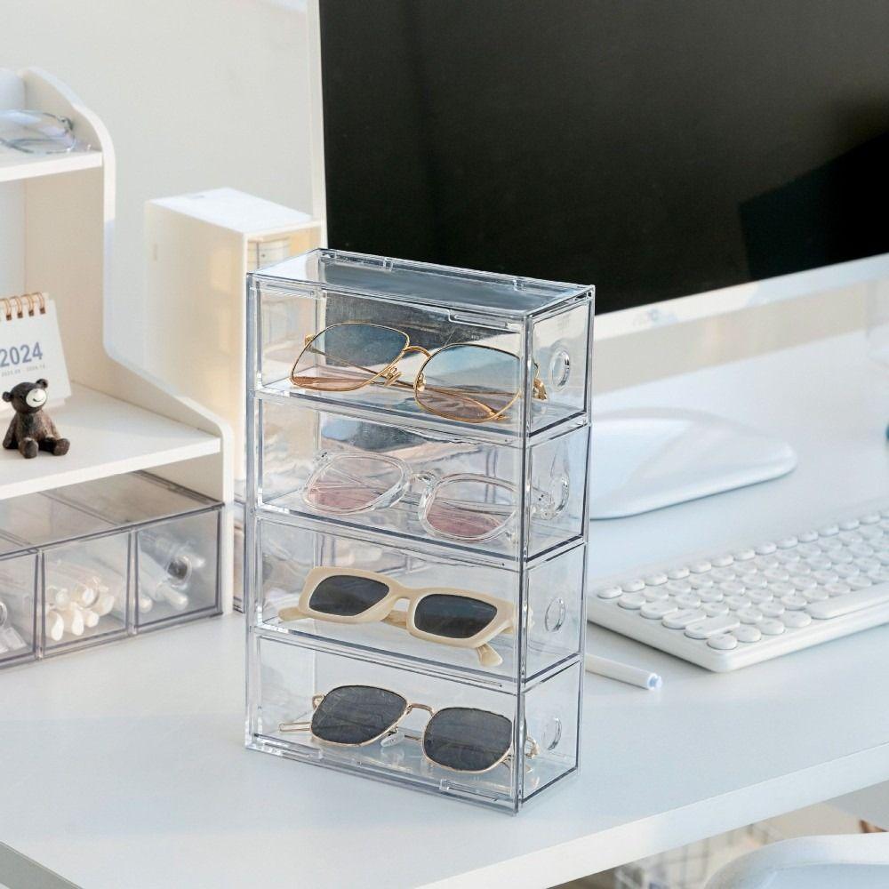 Stackable Stationery Storage Box Clear Pencil Holder Plastic Drawer Organizer  for Glasses Storage