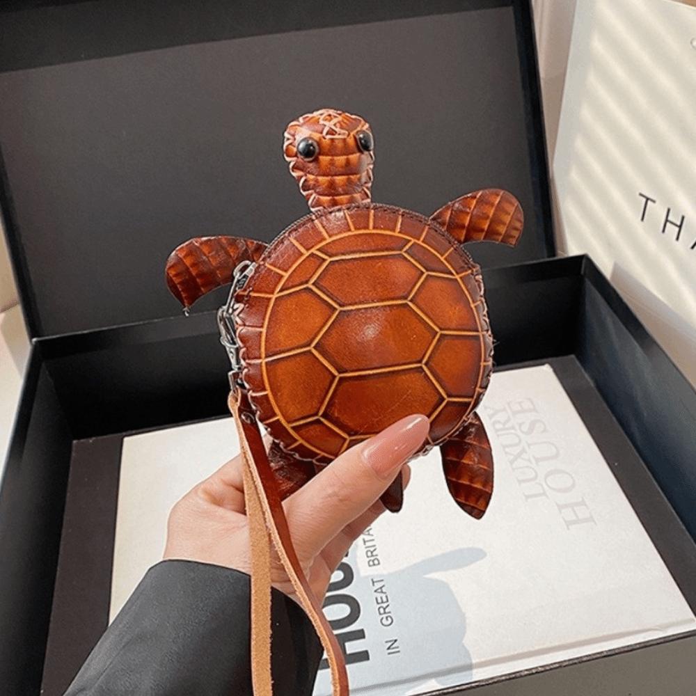 PU Leather Cute Turtle Coin Purse Zipper Closure Durable PU Leather Key Holder Cartoon Novelty Animal Mini Handbag Unisex