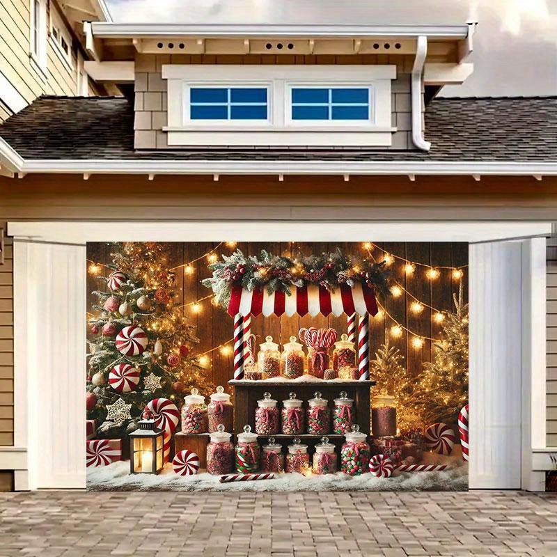 2D flat1 pc Candy and Gingerbread Man Background Cloth - Suitable for Christmas and Thanksgiving Decoration