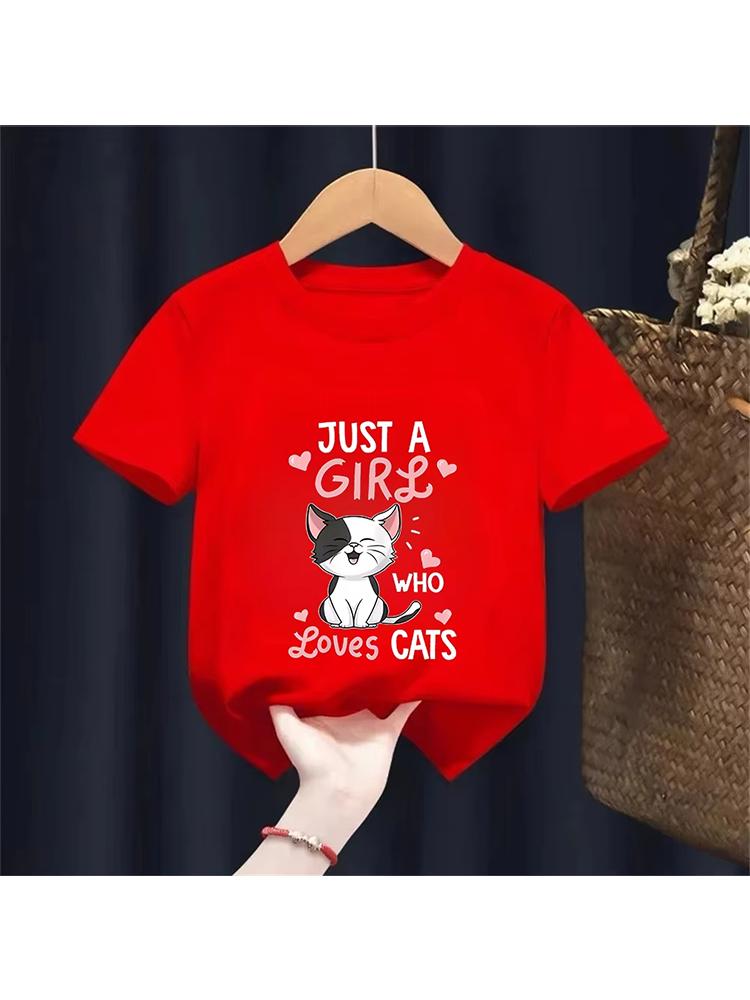 Kids Girls Just a Girl Who Loves Cats Graphic TShirt Soft Cotton Crew Neck Tee Casual Summer Wear for School Playdf0020