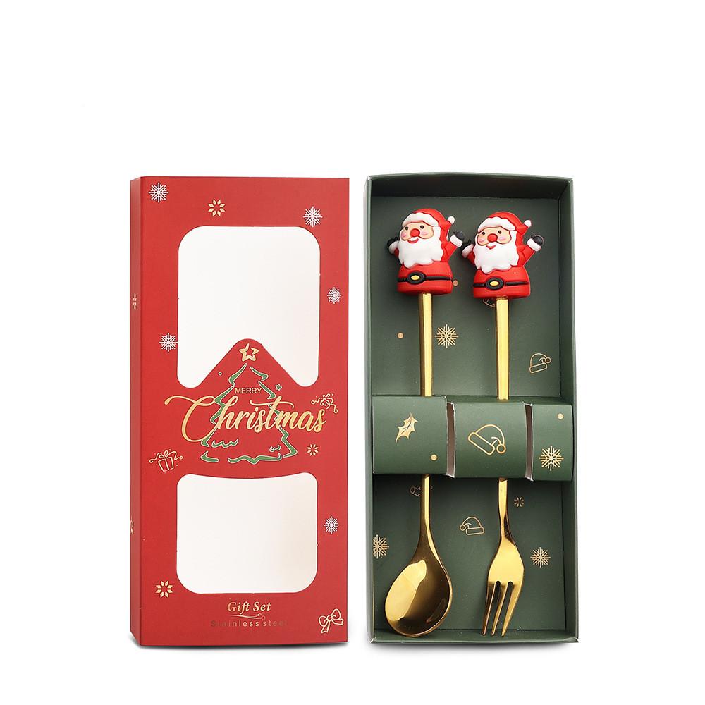 Christmas Dinnerware Set Golden Stainless Steel Spoon and Fork Set Cute Children's Gifts Rice Spoon Fruit Fork Table Accessories