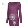 Damen-Tunika-Oberteil in Übergröße mit Löwenzahn-Print, Longline-Shirt, Rundhalsausschnitt, Langarm, Pullover, T-Shirt, lässige Bluse mit lockerer Passform für die Arbeit, den Alltag