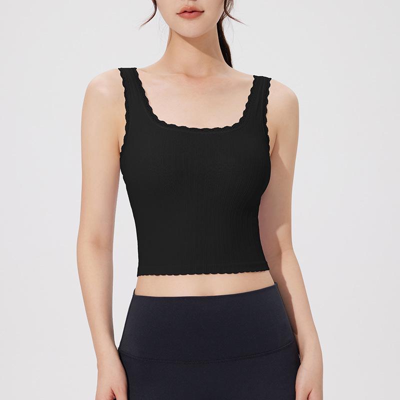 Women's White Lace Camisole with Chest Pads - Slim Fit Yoga Tank with Built-in Bra