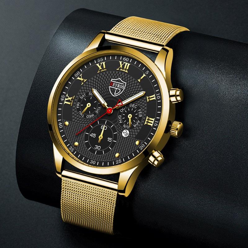 Modische Herrenuhr aus Edelstahl, leuchtende Kalender-Quarzuhr für Herren