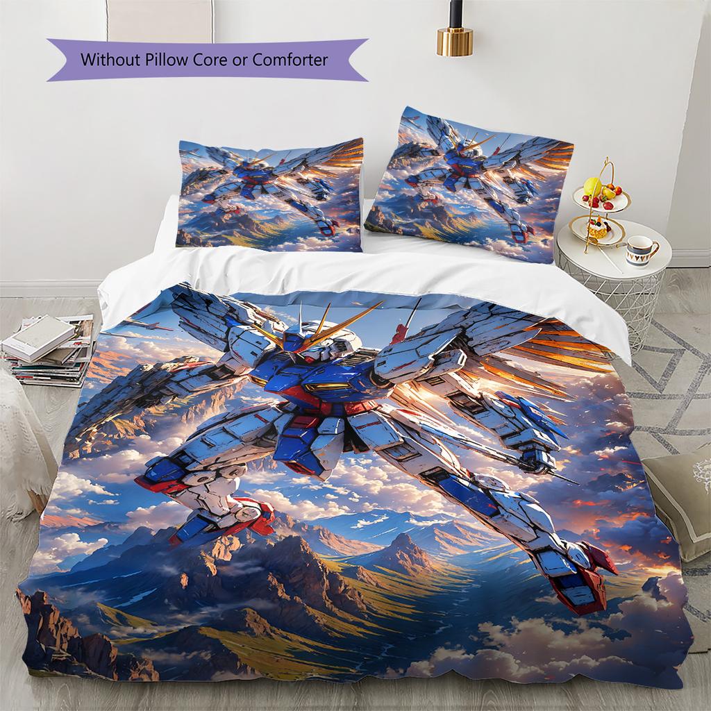 GUNDAM Pattern Bedding Set Quilt Cover Pillowcase Home Decor Gift (1 * duvet cover + 2 * pillowcase, without core)