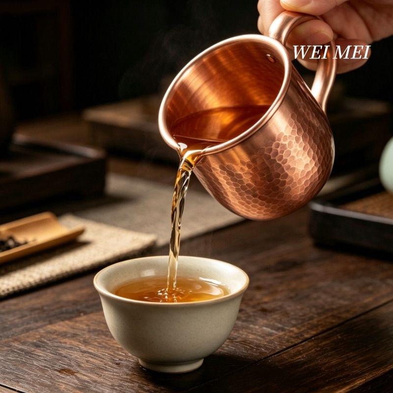 Vintage Pure Copper Espresso Coffee Mug,Home 400 ml Handle Breakfast Cup,Handcrafted Engraving Hammer Texture Copper Tea Cup