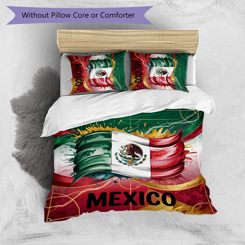 Mexico footbal Printed Bedding 3 Piece Set Cozy Breathable Bed Cover Set as Housewarming Holiday Gift