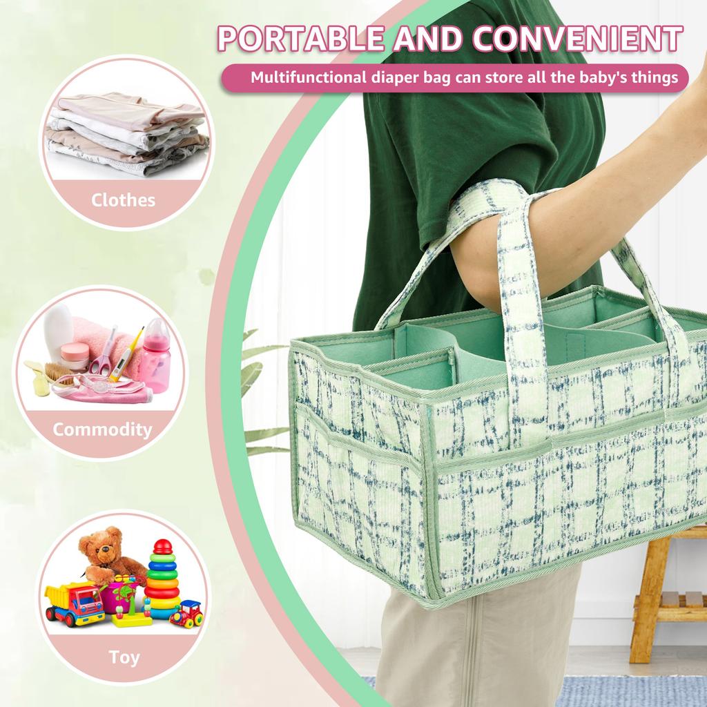Baby Diaper Caddy Bag Portable Nappy Caddy Storage Basket with Handle Multi Compartment Nursery Storage Basket for Newborn