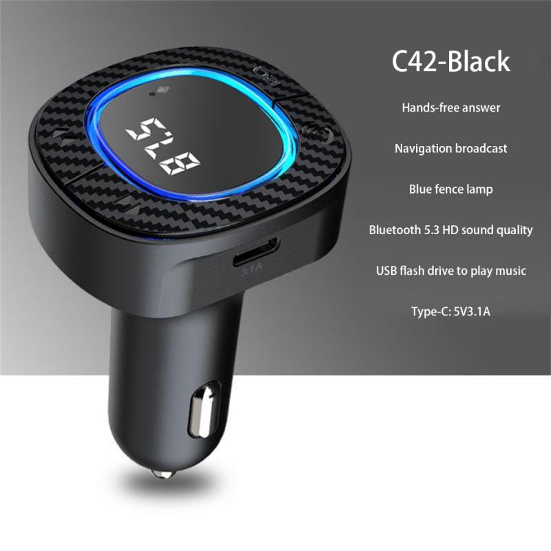 Car Blutooth FM Transmitter Mutifunction TYPE-C Digital Display Auto  Charger Mp3 Player Cigarette Lighter Adpter With Light