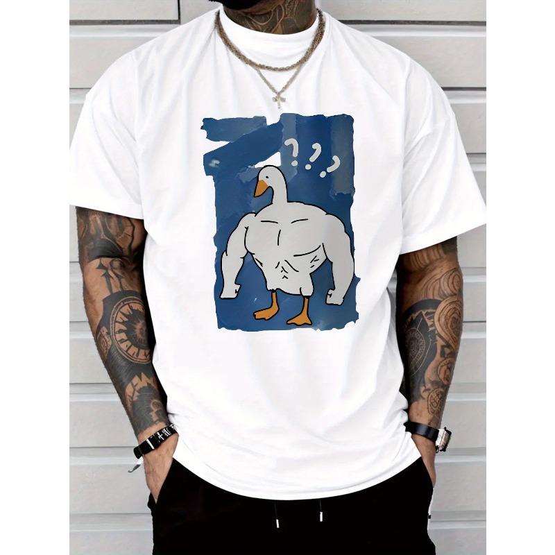 Men'S Casual Fashion Short Sleeve T-Shirt with Muscle Duck Graphic Print,Regular Fit Round Neck, Stretchy Summer Tee for Casual Attire