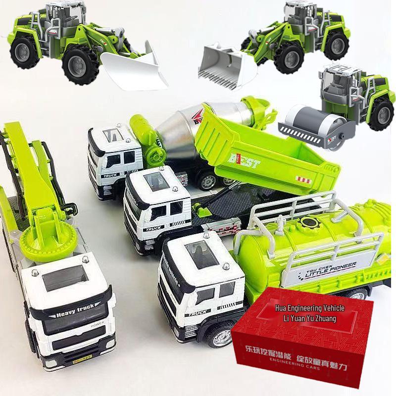 Children's Alloy Construction Vehicle Set: Excavator, Snowplow, Crane, Mixer Truck Simulation Toys