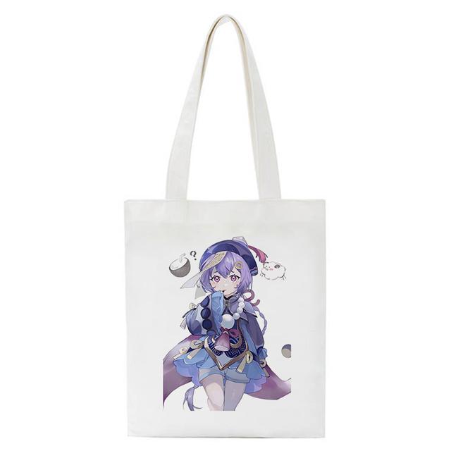 Shopper Genshin Impact Qiqi Anime Shopping Bag Harajuku Canvas Bag Large Capacity Collapsible Kawaii Women Shoulder Bag Handbag