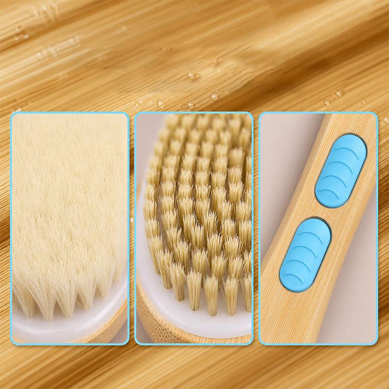 Bristle Shower Brush with Non-slip Long Wooden Handle Exfoliating Massage Scrubber for Back Foot Body Bathing