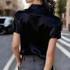 Women's Elegant Satin Short-Sleeve Blouse With Double Pockets