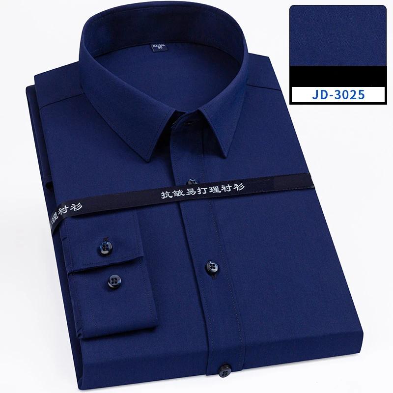 Plus size 8XL elastic long-sleeve shirts for men slim fit formal plain shirt wrinkle free soft office tops solid color clothes