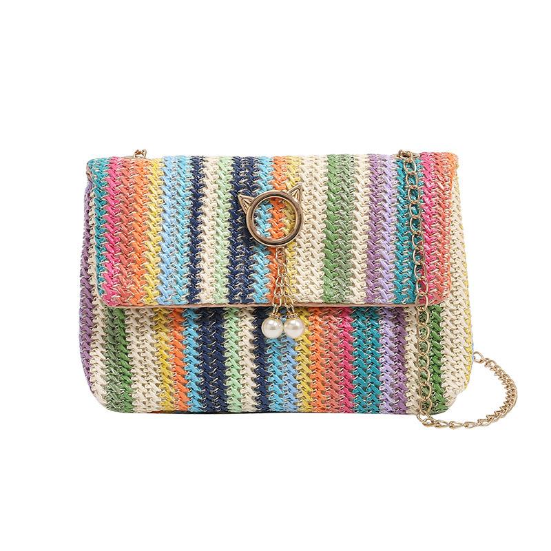 Модная сумка женская новая модная соломенная сумка цветная полосатая маленькая квадратная сумка цепочка на плечо сумка-мессенджер