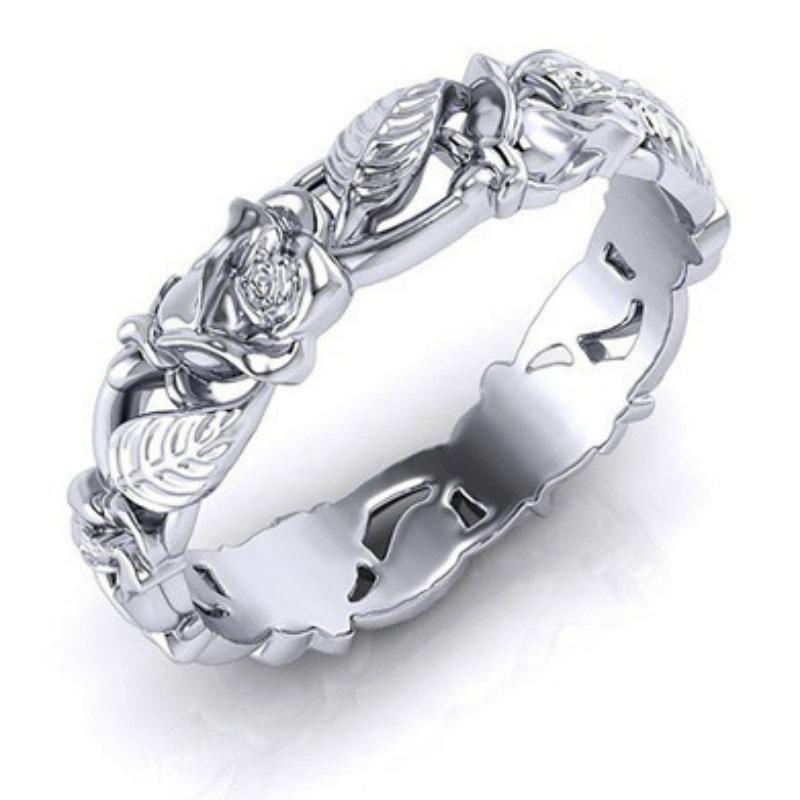 Huajie Charming Women's Flower Carving Ancient Silver Color Rings Hollow Elegant Banquet Ring  Trendy Tide