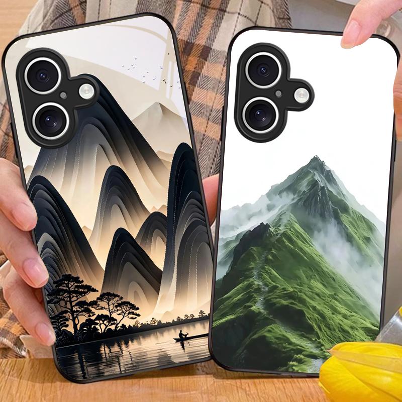 High Mountain Flow Dla Apple IPhone 16E 16 E 11 13 15 P Ro 14 Pro Max 12 Mini 7 8 Plus XR X XS Czarne Szkło Hartowane Etui na Telefon