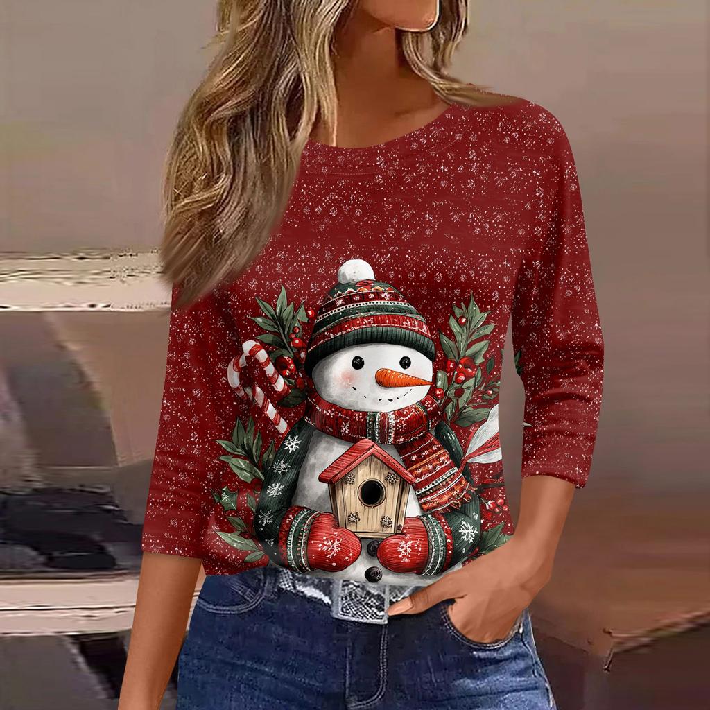 3/4 Sleeve Shirts For Women Print Graphic Tees Blouses Casual Plus Size Basic Tops Pullover