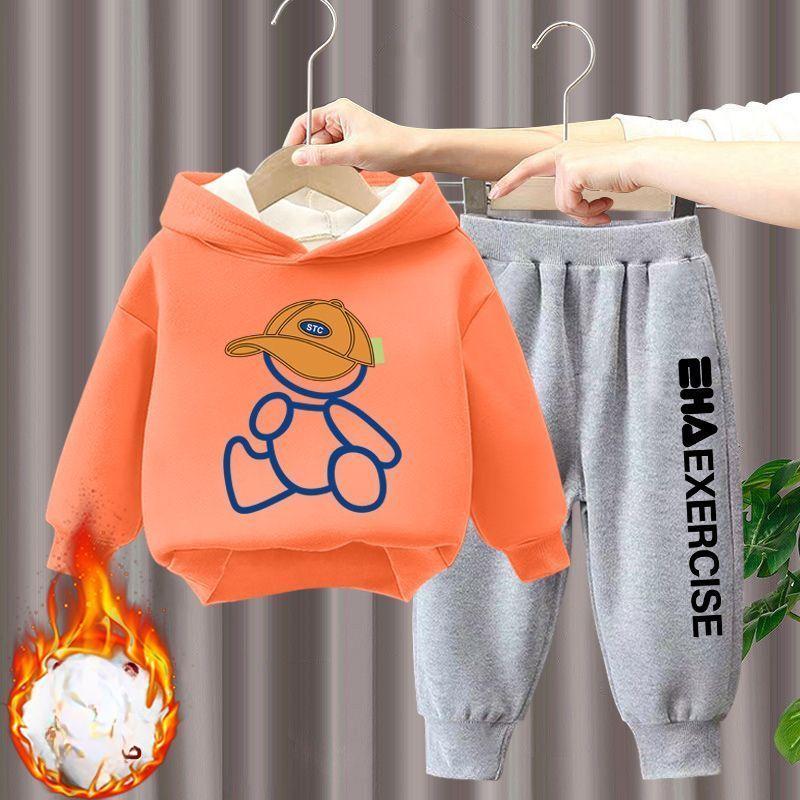 

Одежда для мальчиков и девочек, толстовки, брюки, комплекты, детские, с героями мультфильмов, осень-зима, длинные рукава, флис, теплые кофты, комплекты из 2 предметов 90