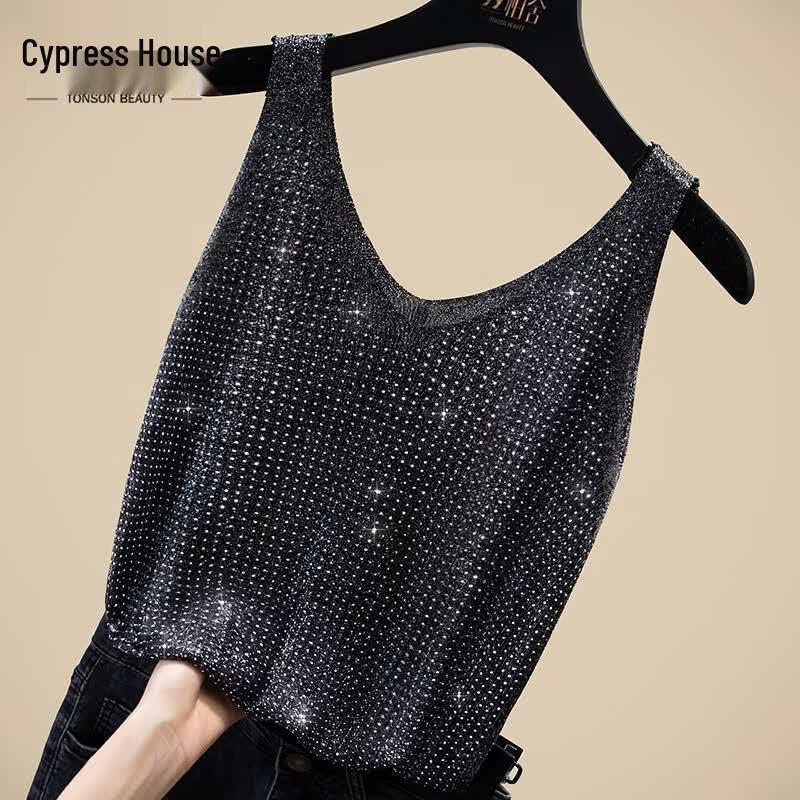 Women s V-Neck Rhinestone Camisole ONE SIZE