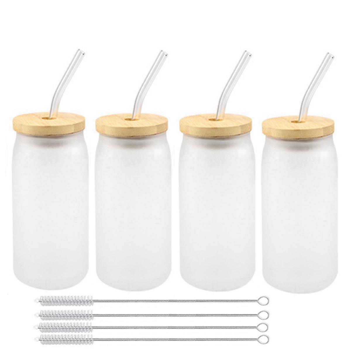 

Набір із 4 предметів. Скляна чашка для кока-коли. Чашки з бамбуковою кришкою та соломинками. Багаторазовий скляний стакан. Пивні банки. Стакани для кави. Молоко. 550ml