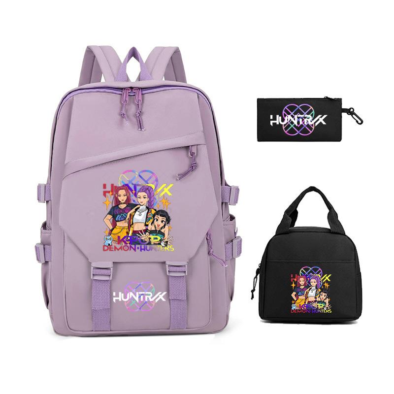 Demon Hunters KPop Demon Hunters Student School Bag Three-piece School Bag Zipper Pencil Case