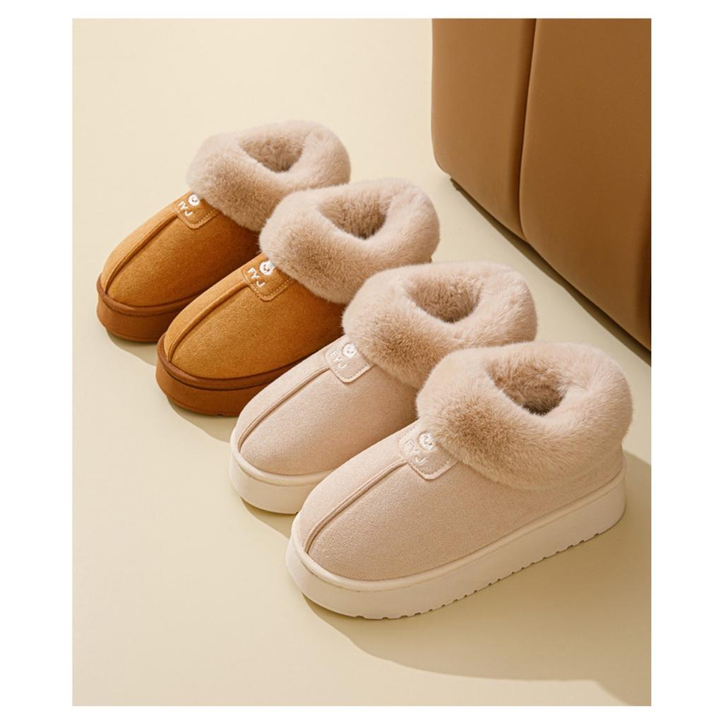 Cotton Slippers, Autumn and Winter Women's Home Bag, Postpartum Thick Soled Warm Couple with Fleece, Outdoor Snow Boots for Men