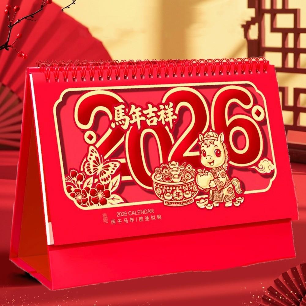 Chinese Style 2026 Desk Calendar Horse Year Standing Flip Calendar  Spring Festival