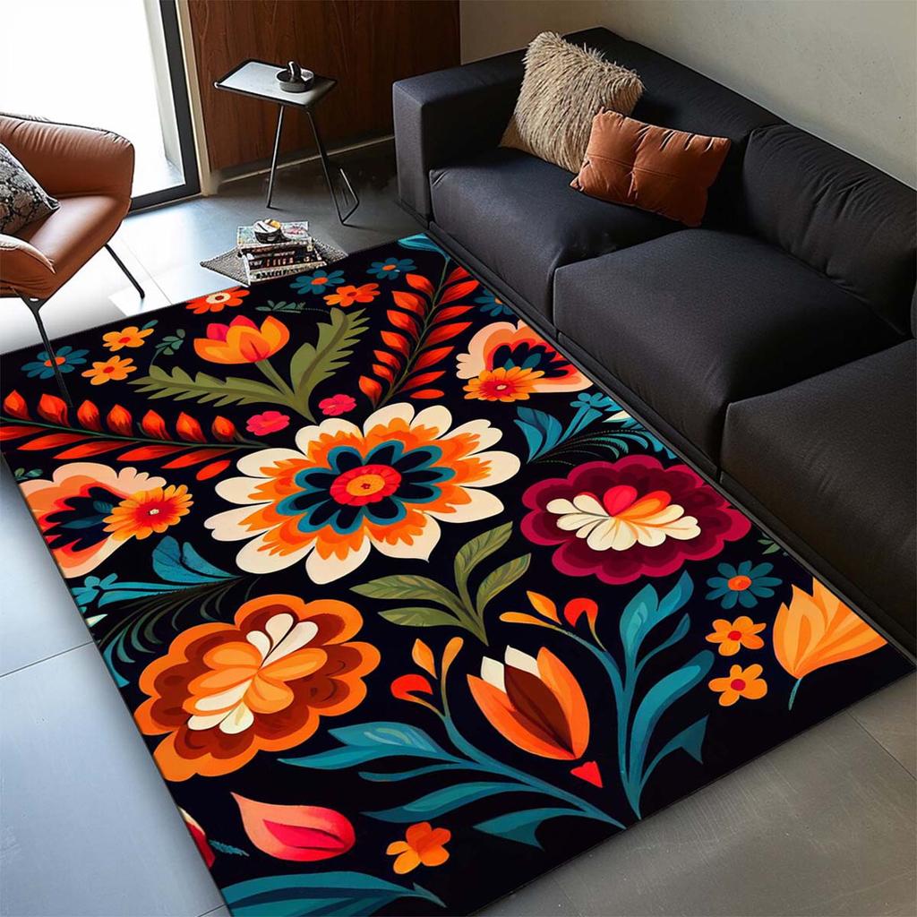 Chic Floral Non-Slip Rug - Washable, Perfect for Indoor/Outdoor Decor in Living Room, Bedroom, Kitchen, Office, Cafe & Restauran