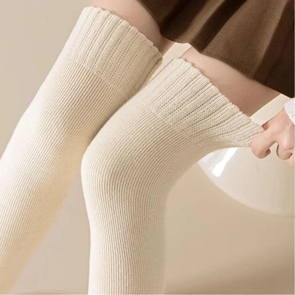 Soft Thicken Warm Long Socks Fleece-lined Solid Color Knee-High Stockings Leg Protection Long Tube Socks Winter