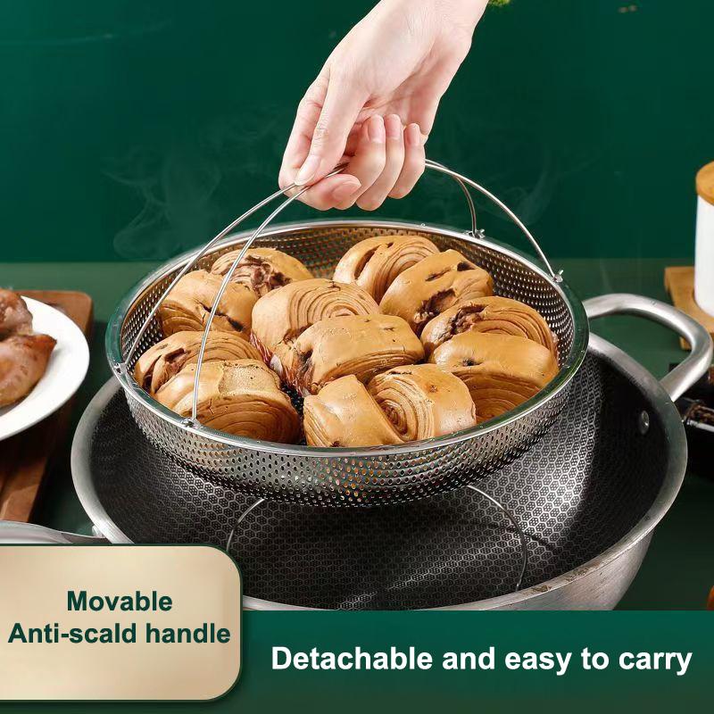 22.5/25.5Cm Stainless Steel Food Steamer Basket Pressure Cooker Steamer Basket With Handle Steaming Grid Drainer Cooking Utensil