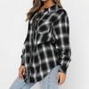 Women's  And Winter Mid-Length Lapel Cardigan Single-Breasted Pocket Plaid Shirt Top