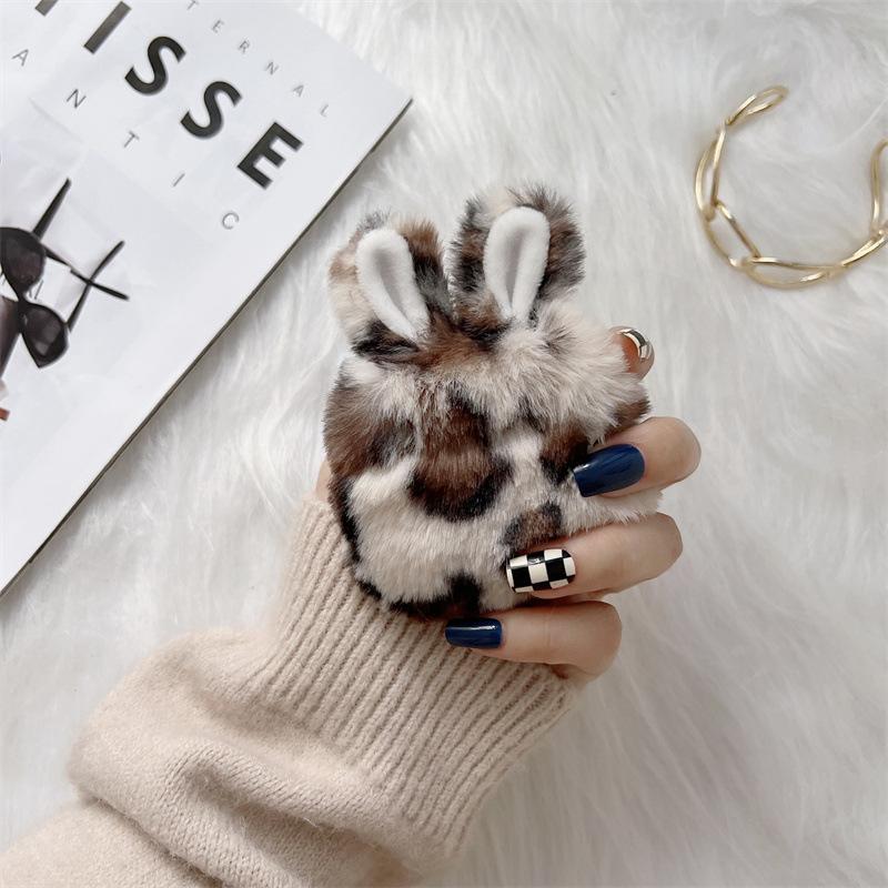 Applicable Apple Airpodspro1 cute rabbit ears leopard print plush 1/1/1 generation earphone cover anti-drop