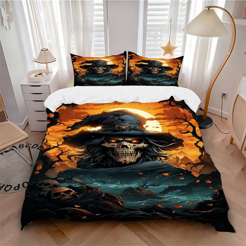 

3pcs Skeleman Halloween Bedding Set, Includes 1 Comforter + 2 Pillowcases, Without Pillow Inserts, Soft Comfortable, Lightweight Breathable091 135x200cm