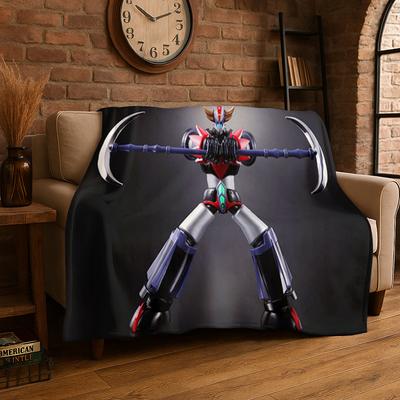 Retro Cartoon UFO Robot Grendizer Anime Flannel Blanket Soft Warm Throw Blanket for Bedroom Living Room Bed Travel Picnic Gift