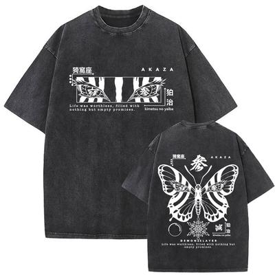 Prané Vintage Anime Demon Slayer Akaza Motýlí Oči Grafické Tričko Pánské Dámské Kreslený Manga Merch Tričko Pánské Bavlněné Tričko
