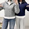 Mizqz Women Autumn Cable Knit Loose Fit Half Zip 2 Colors