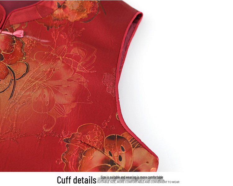 Plus Size Floral Two-Tone Stand Collar Vest for Middle-Aged and Elderly Women - Spring & Autumn Style