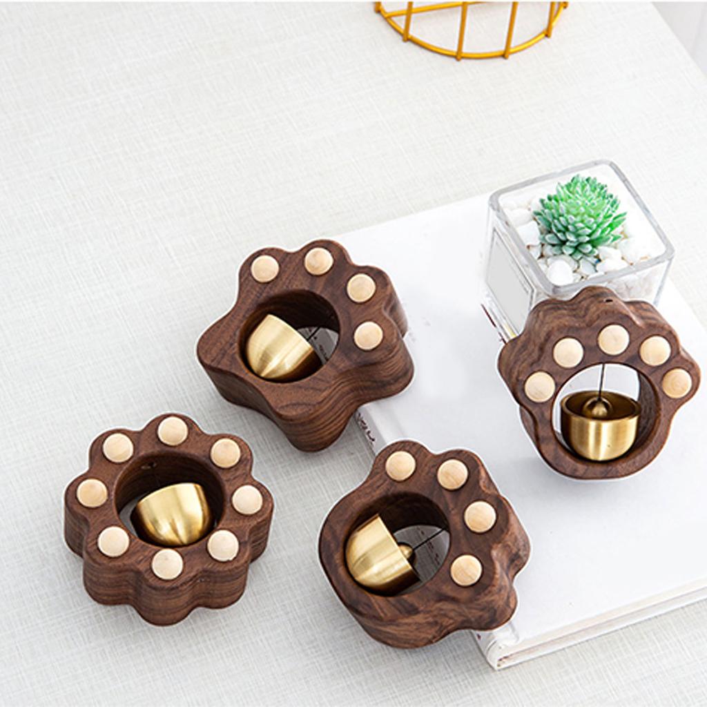 Shopkeeper Bell Cute Cat Claw Wood Brass Magnetic Door Opening Bell for Home Store Entrance 7x7.5cm