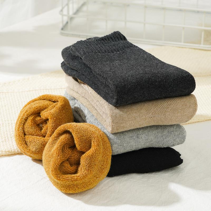 1/5Pairs Men's Thickened Cotton Socks Terry Plus Velvet Warm Mid-tube Socks Soft Skin-friendly Casual Socks
