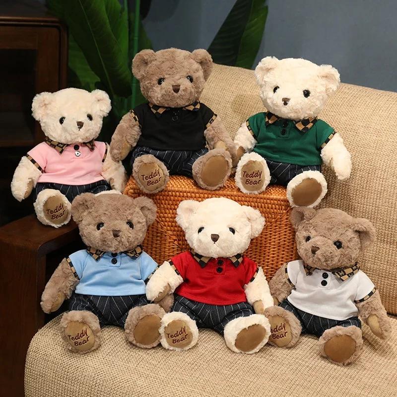 High Quality Soft Teddy Bear Plush Toys Tie Bear Doll T-shirt Paul Teddy Bear  Cute Pillow Animal Cushion Children Birthday Gift