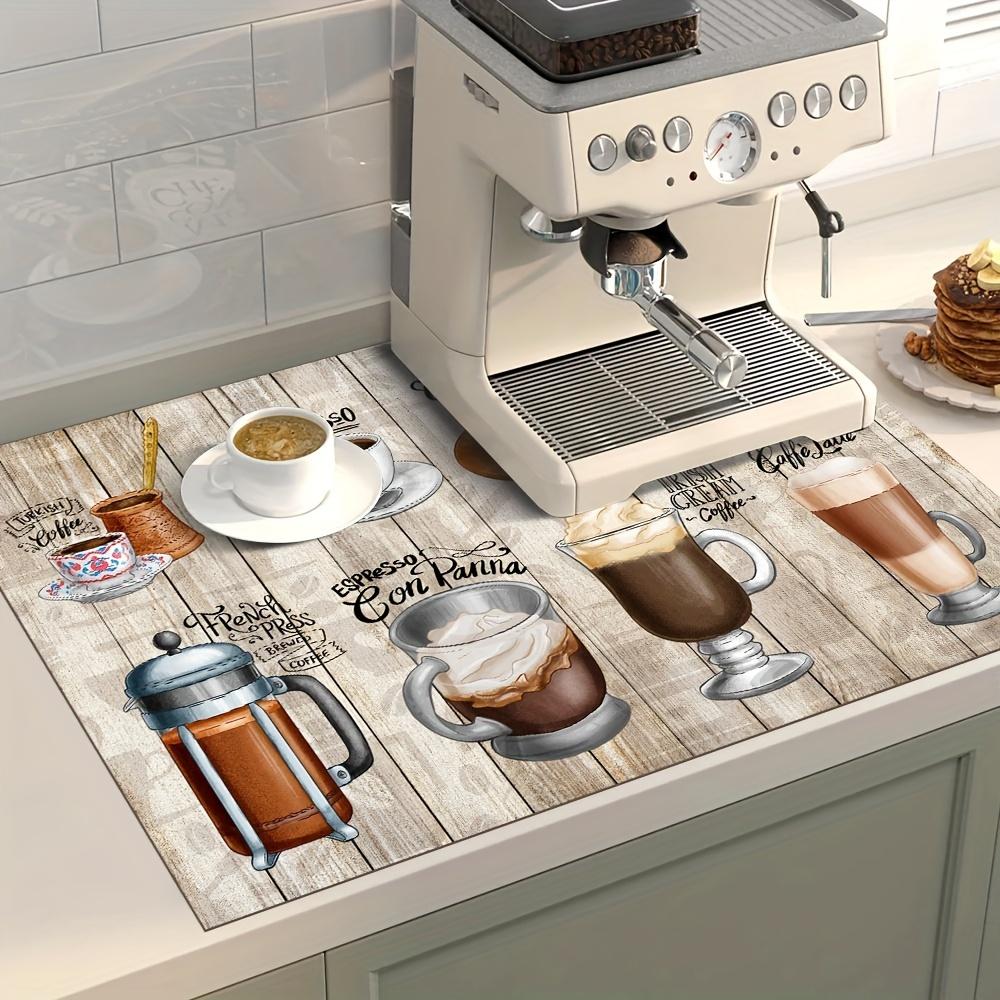 1Pcs Rubber Drying Mat With Vintage Wood  Coffee Print For Coffee Shop Kitchen Carpet Tableware Durable Diatom Mud Table Mat Pet Mat Coffeeware