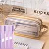 Student Double Layer Mesh Transparent Pencil Case With Large Capacity For School Use