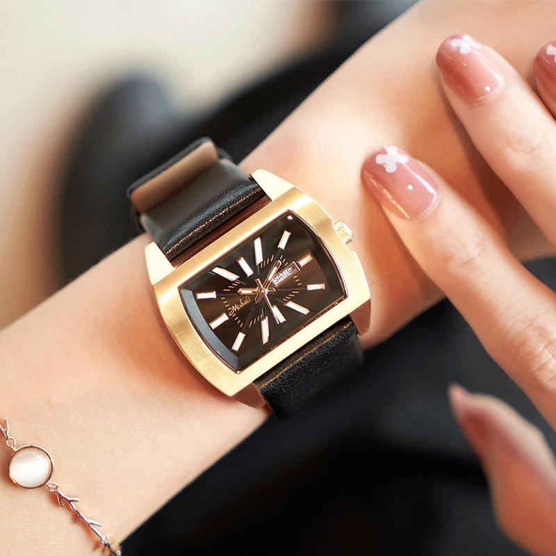 Retro Niche High-End Generous Personality Versatile Large Dial Cowhide Belt Watch Lady