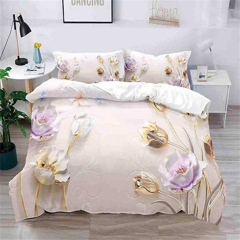 Blumen Bettbezug King Mikrofaser 3D Botanische Blüte Blumen Bettwäsche Set Luxus Geometrisch Schwan Bettdeckenbezug Für Mädchen Teenager