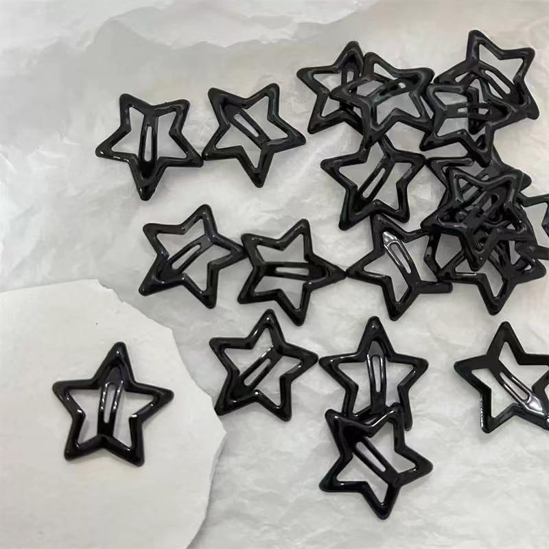 10pcs Girls Black and Grey Star Bobby Pin Hairpin Cool Charm Metal BB Hair Clips For Woman Pentagram Harajuku Headwear Accessories