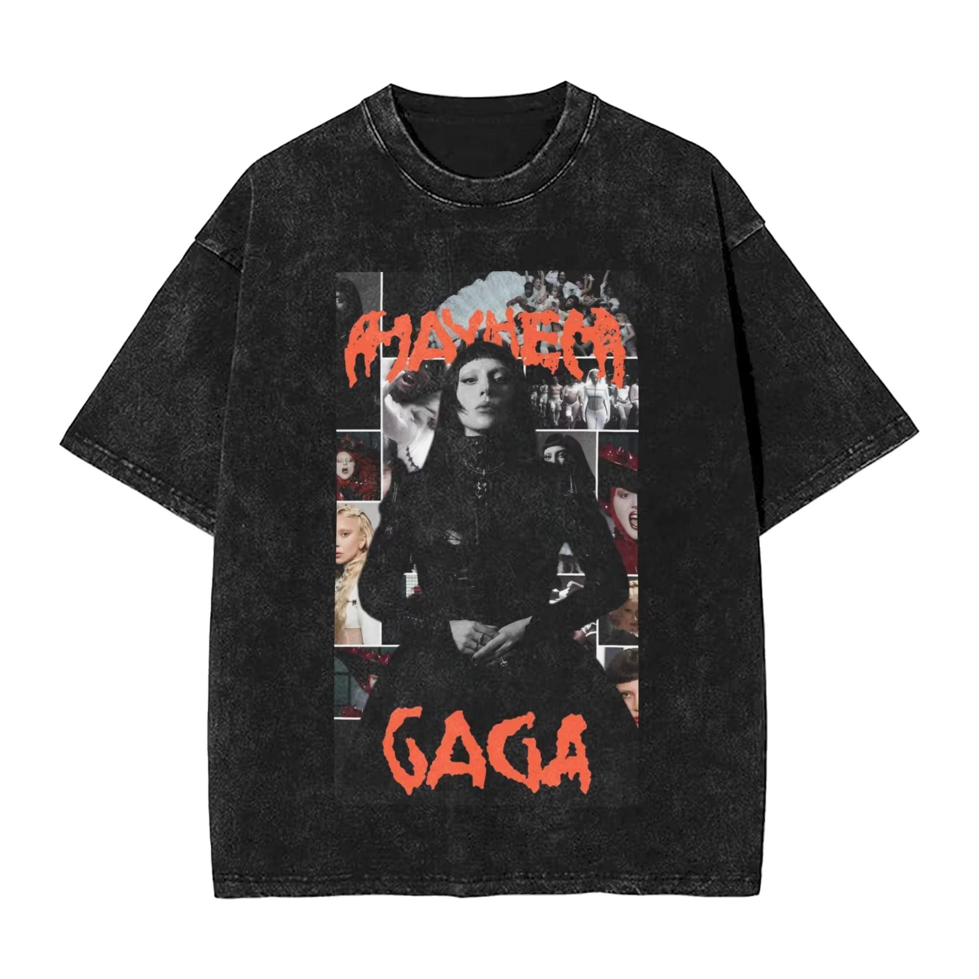 Ladys Gagas Mayhem Men s and Women s T Shirt Washed Album Awesome Tee Shirt Short Sleeve T-Shirt Pure Cotton Clothes S