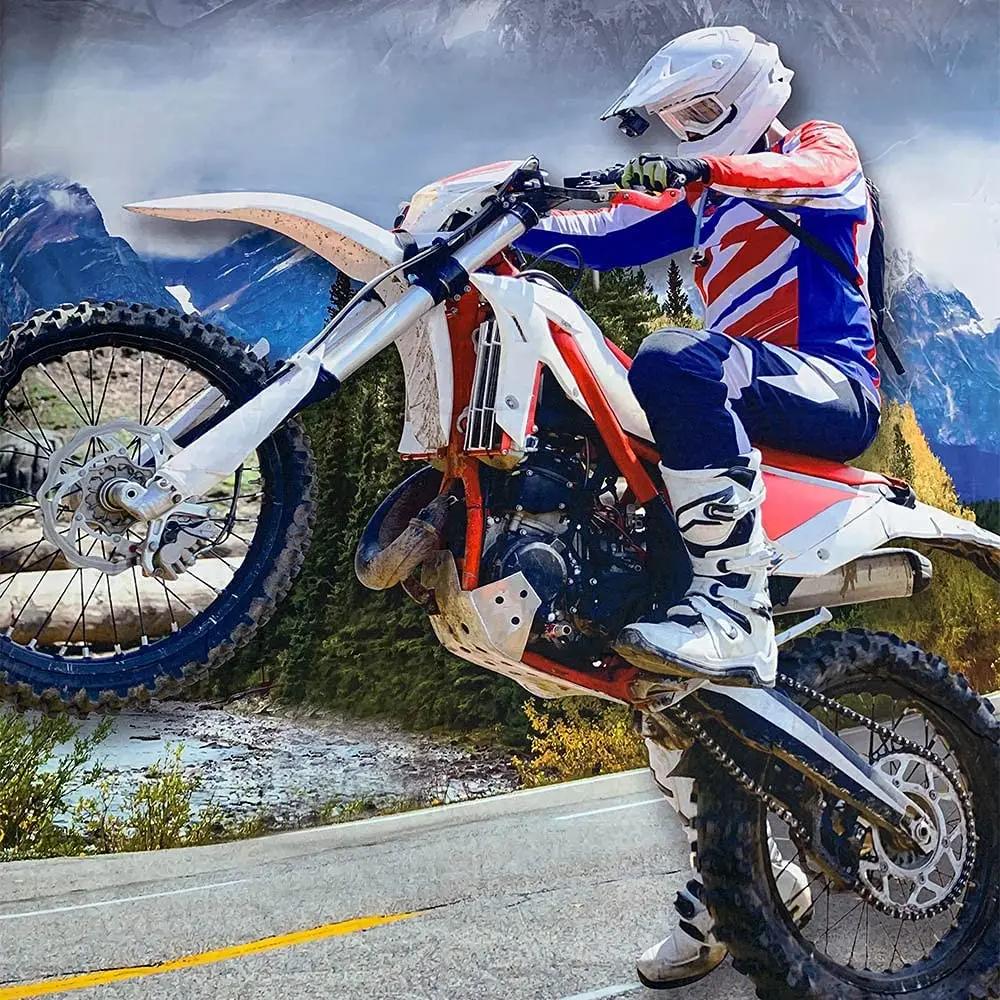 Dirt Bike Duvet Cover Set Motocross Racer for Kids Teens Extreme Sports Style Polyester Bedding Set Bedclothes Double Queen King