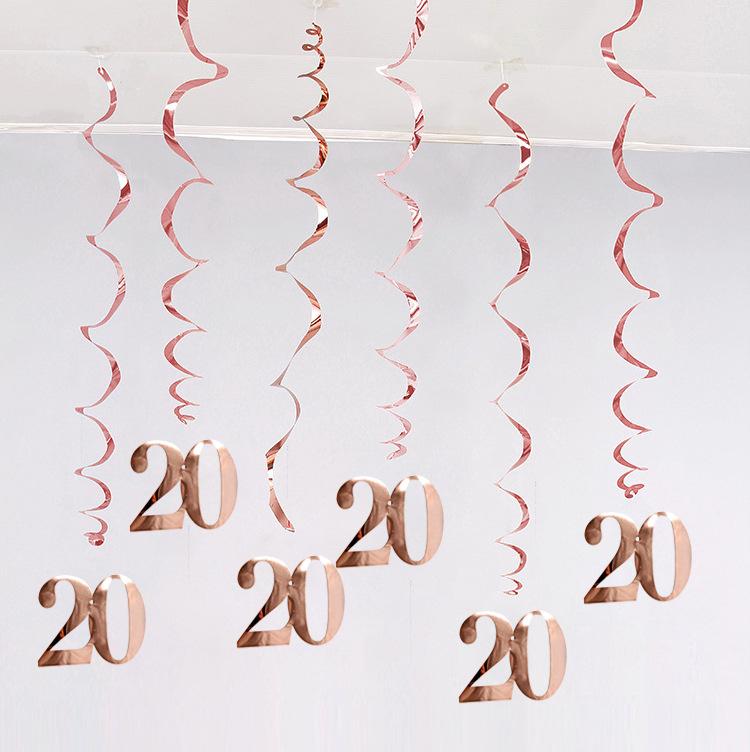6 Stück/Los Happy Birthday Spiralen Dekoration 16 20 21 30 40 50 60 70 Jahre Roségold PVC Geburtstagsfeier Dekorationen Zubehör